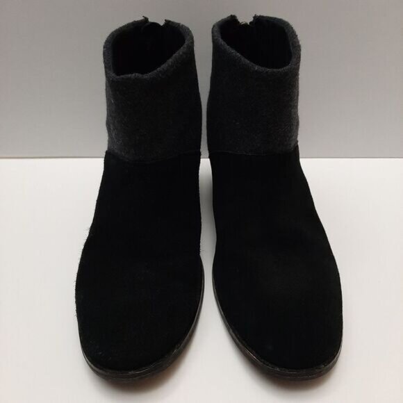 TOMS Lacy Suede & Felt Ankle Boots Chunky Block Heel Colorblock Black Grey Sz 9 - Picture 5 of 16